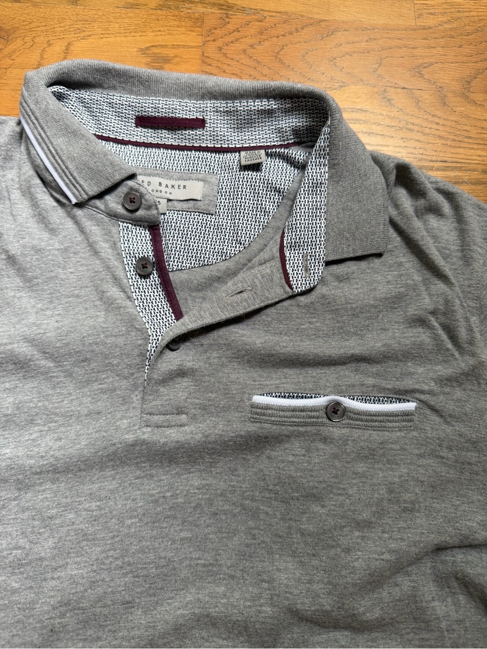 Ted Baker London - Men’s Grey Polo with Maroon Contrast Trim